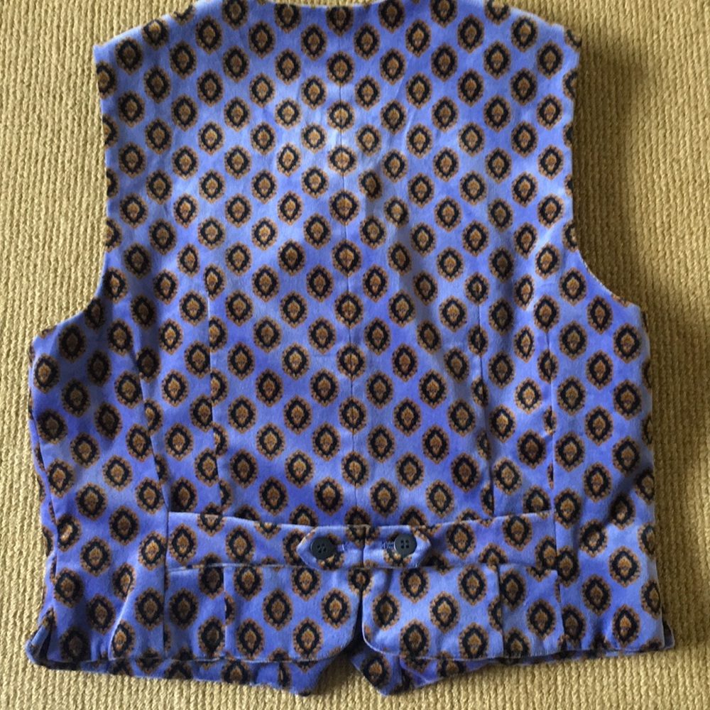 Burberry Blue Velour Patterned Button Front Vest - image 2